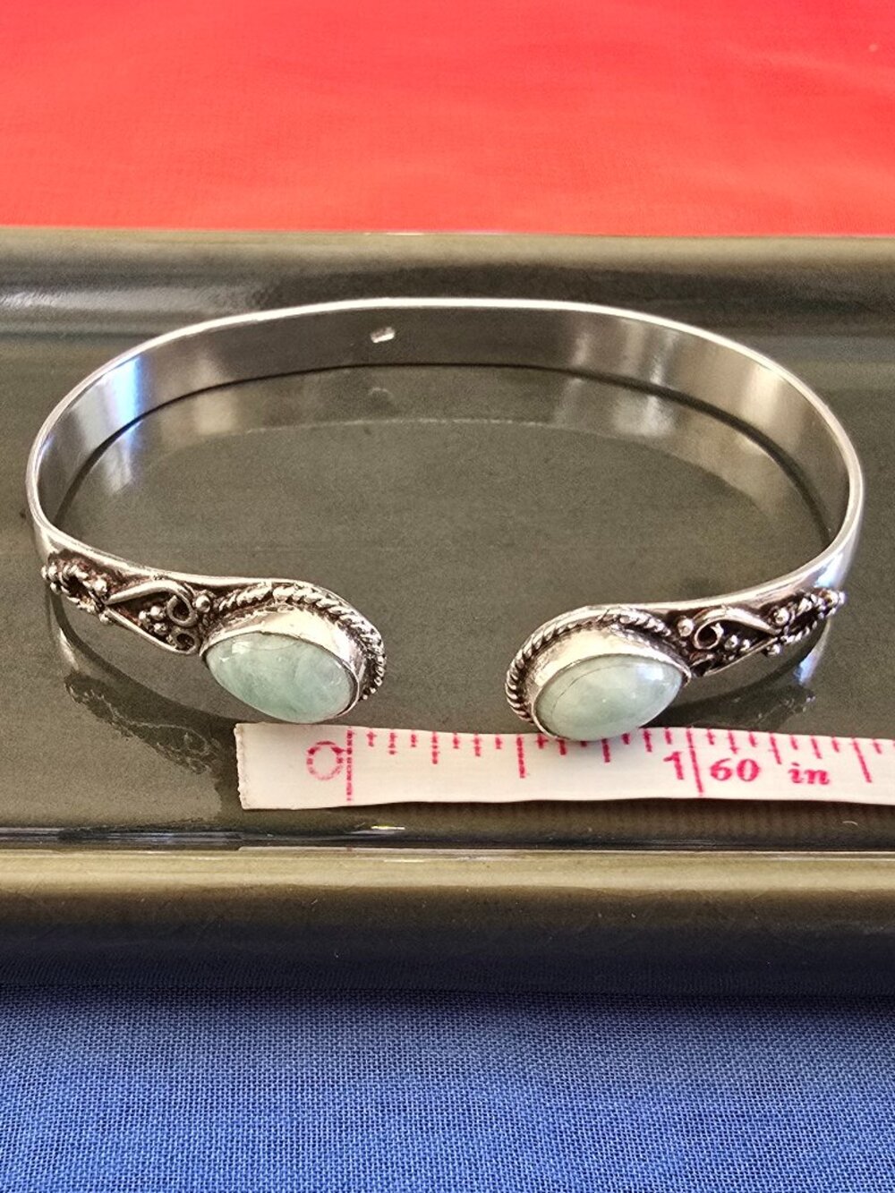 925 Sterling Silver Amazonite Cuff Bangle Bracelet | Boho Artisan - Picture 8 of 13